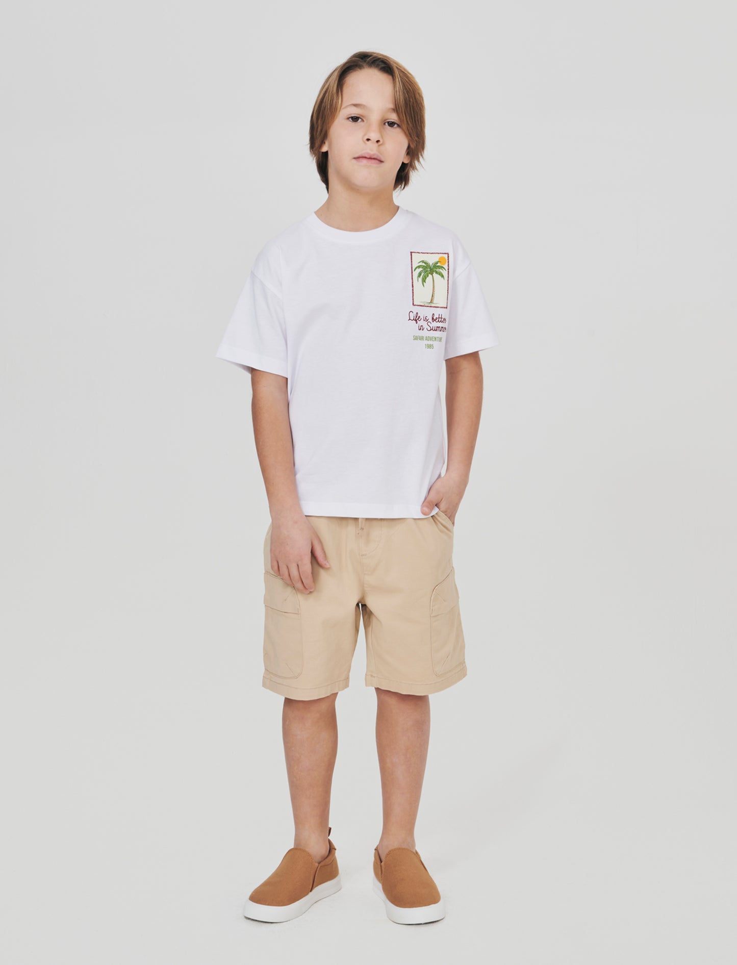 Bermuda cargo in cotone tinta unita - Beige