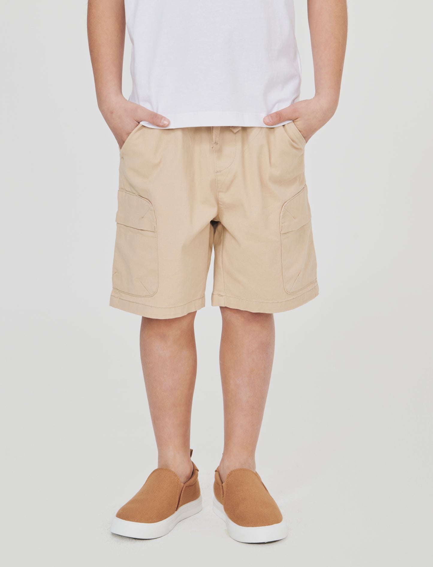 Bermuda cargo in cotone tinta unita - Beige