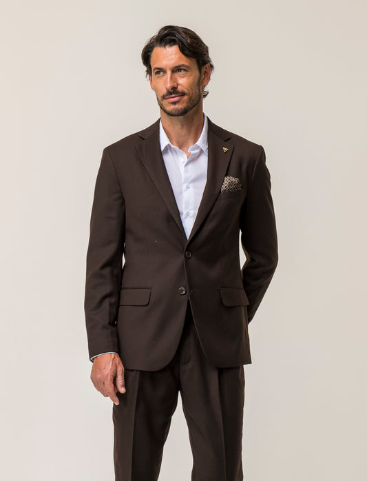 Diagonal Twill Blazer with Classic Lapel and Pocket Detail - Brown