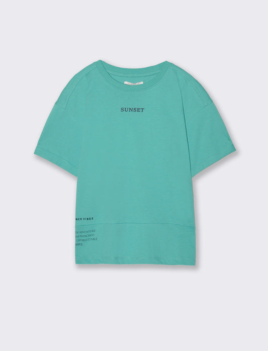 T-SHIRT LOOSE Estiva con Stampa Unica - Verde acqua