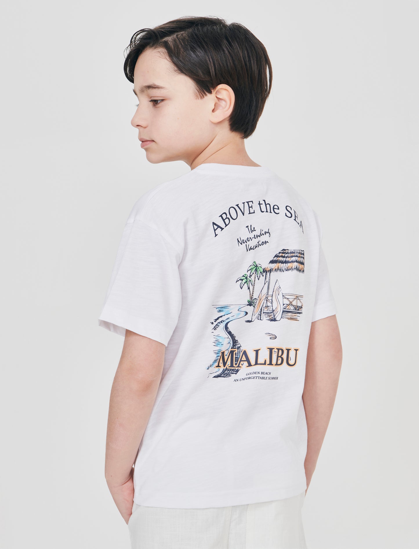 Summer T-shirt with front and back print - White