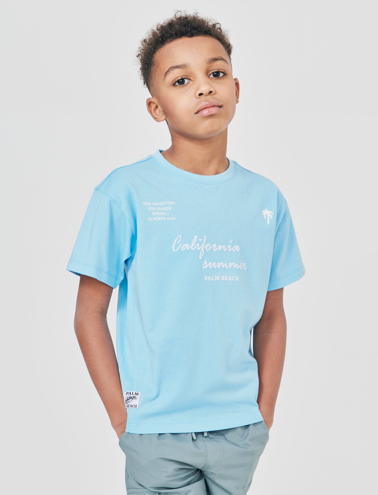 T-SHIRT JOGGING con Stampa e Ricamo - Azzurro