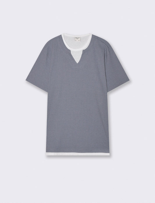 Jacquard double-layer fake T-shirt - Sky blue
