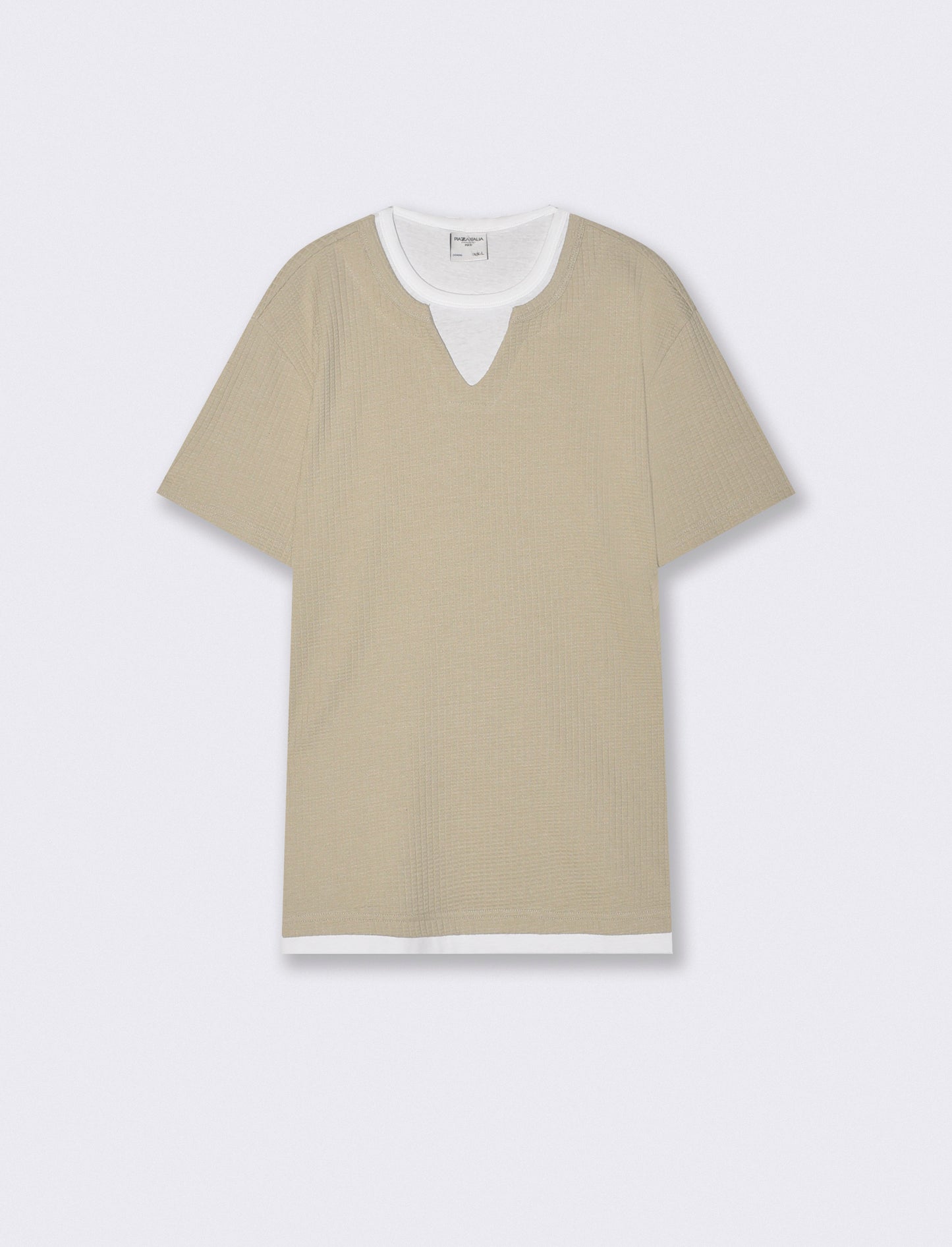 T-SHIRT FINTO DOPPIO CAPO STRUTTURA JACQUARD - Grigio stone