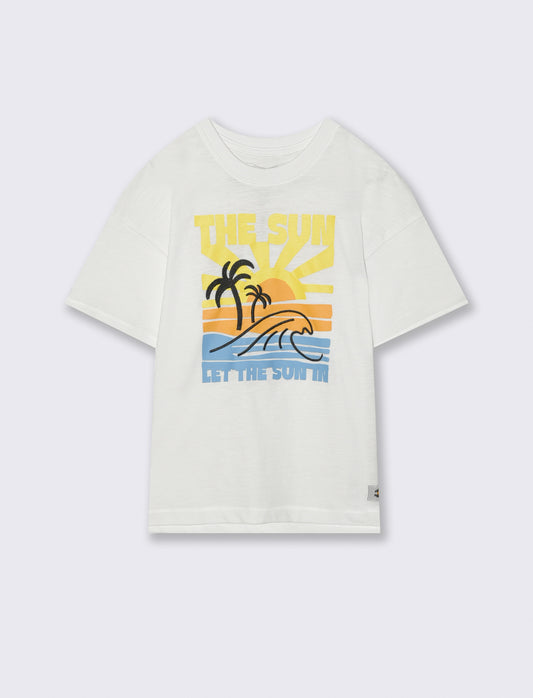 T-shirt let the surf in cotone over - Bianco