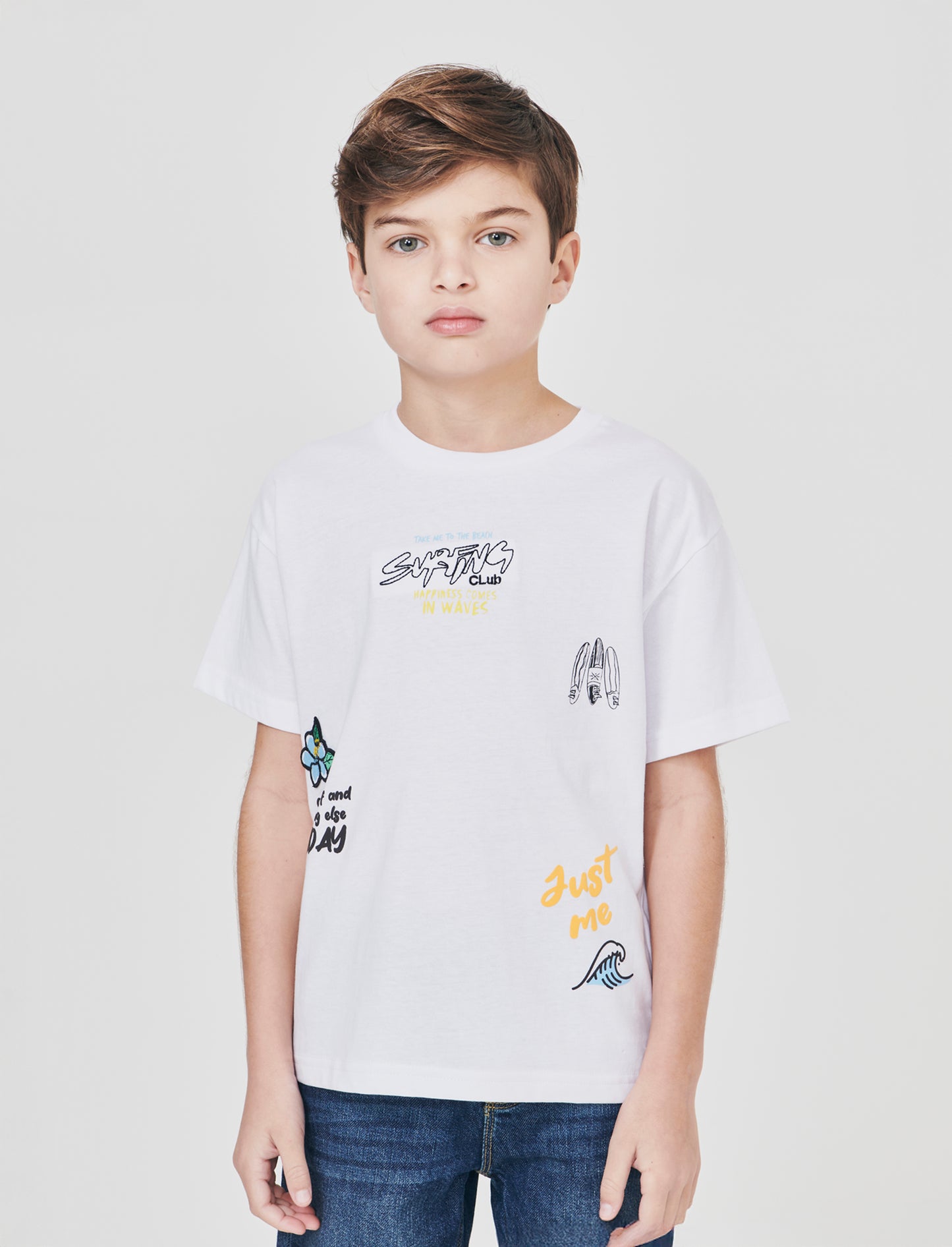 T-shirt surf con stampa e ricami - Bianco