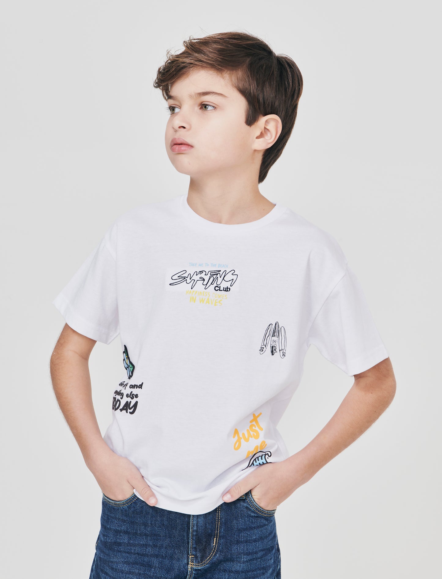 T-shirt surf con stampa e ricami - Bianco