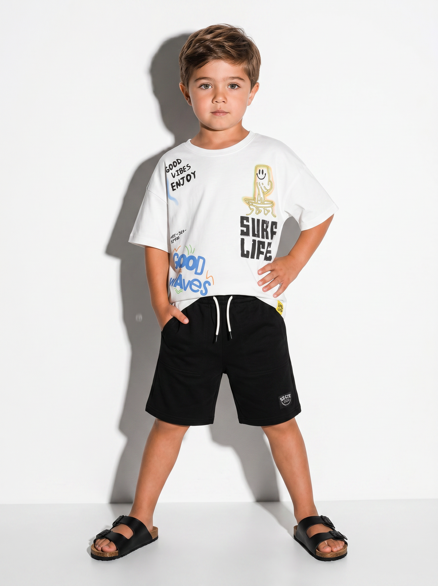 T-shirt surf graffiti over con stampa maxi - Bianco