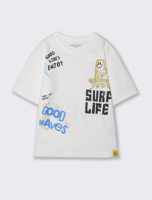 T-shirt surf graffiti with maxi print - White