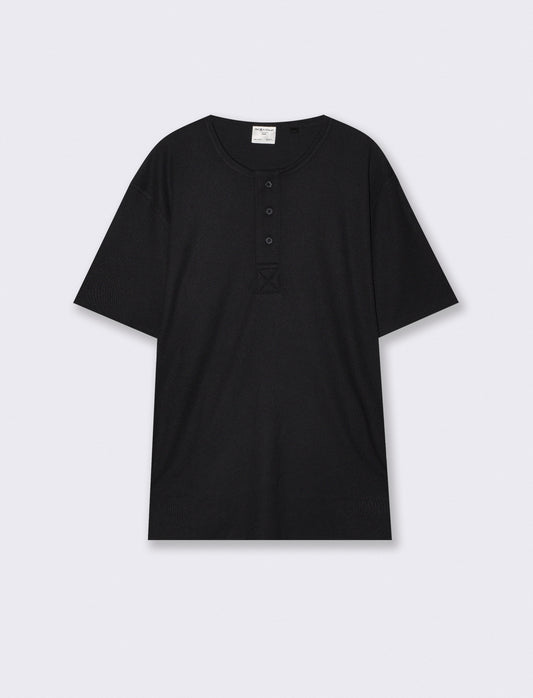 T-shirt Serafino Misto Viscosa Elasticizzata - Nero