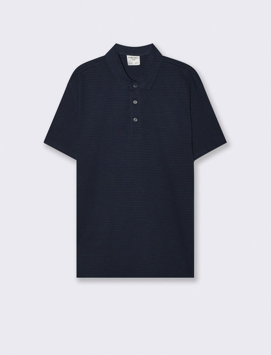 Polo in cotone jacquard con colletto - Blu