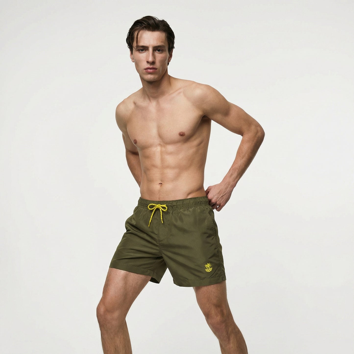 Costume Mare Basic con Fodera Rete Interna - Verde militare