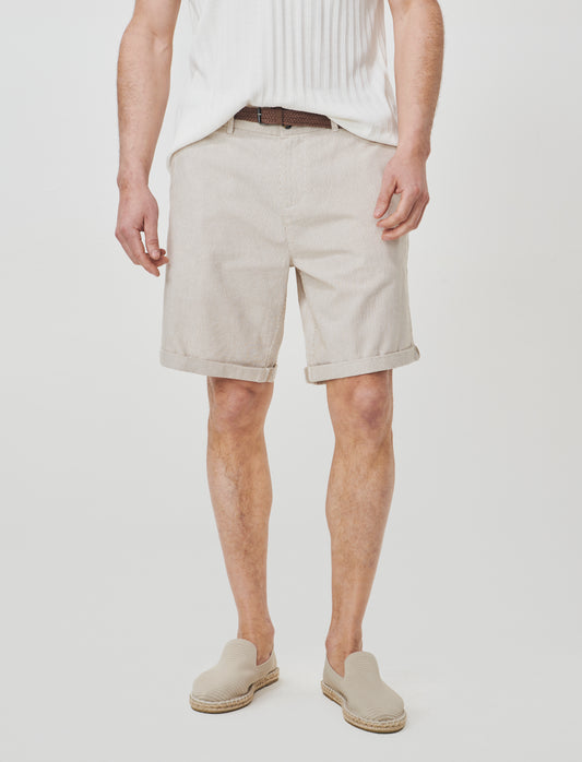 Bermuda a righe con cintura intrecciata - Beige
