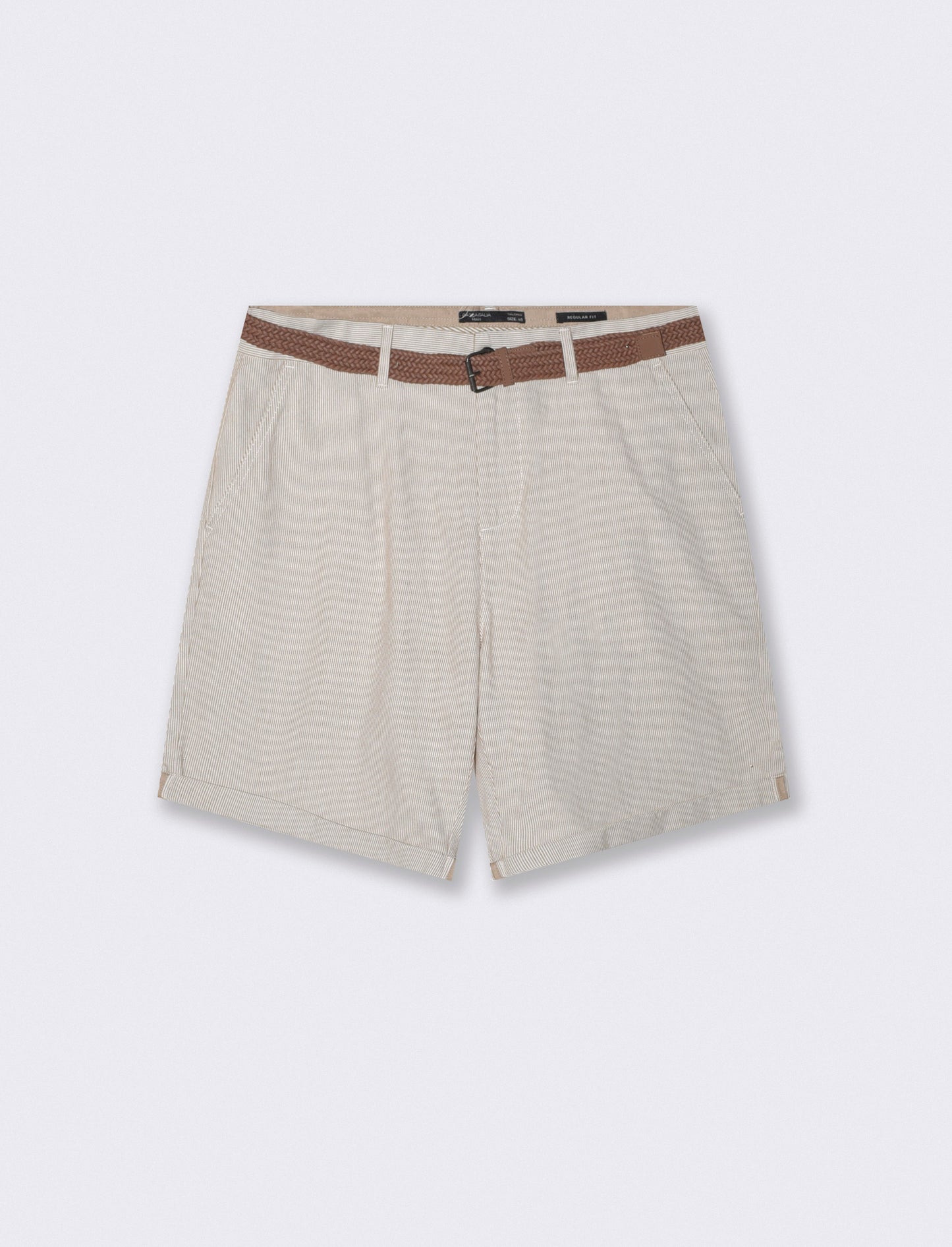 Bermuda a righe con cintura intrecciata - Beige