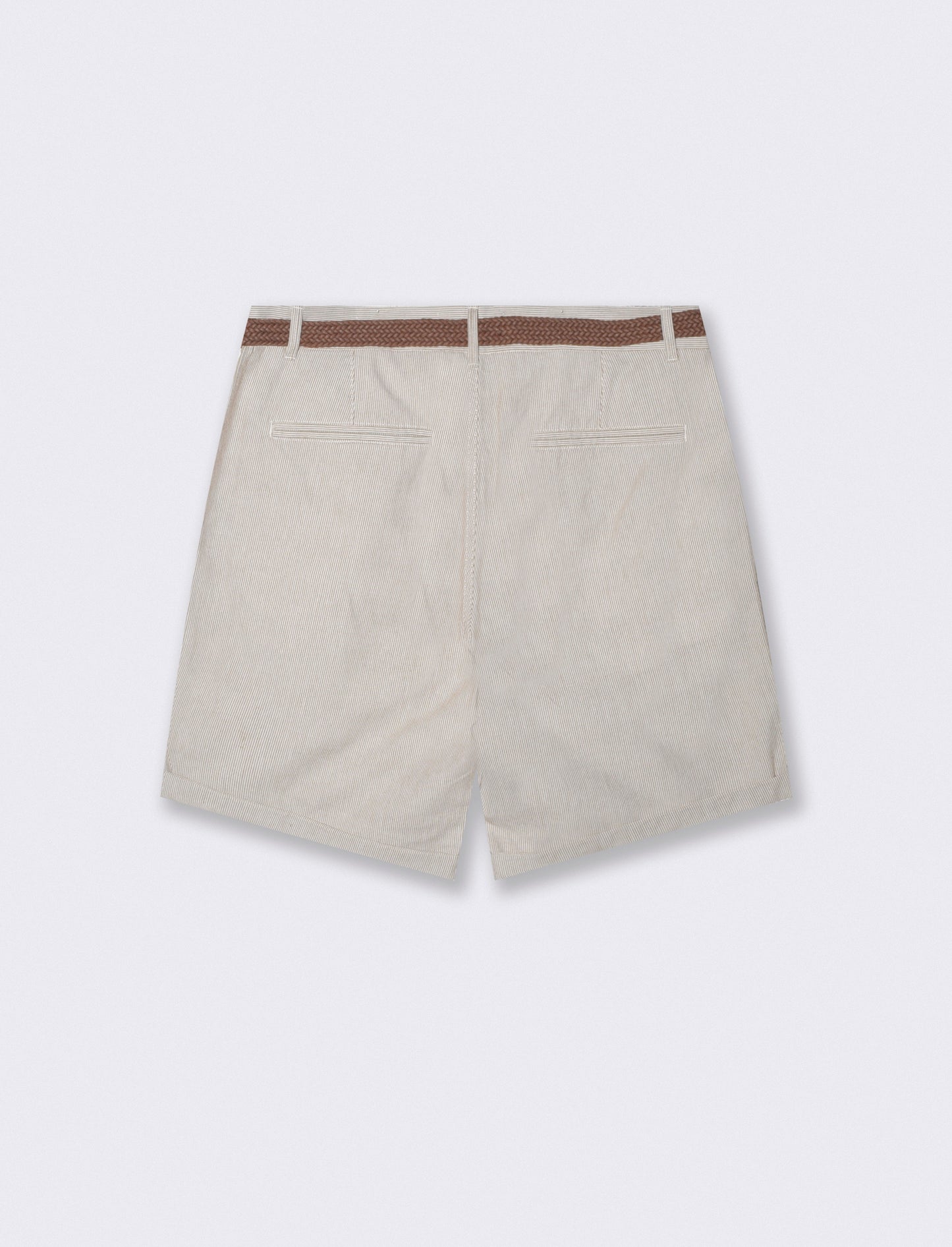 Bermuda a righe con cintura intrecciata - Beige