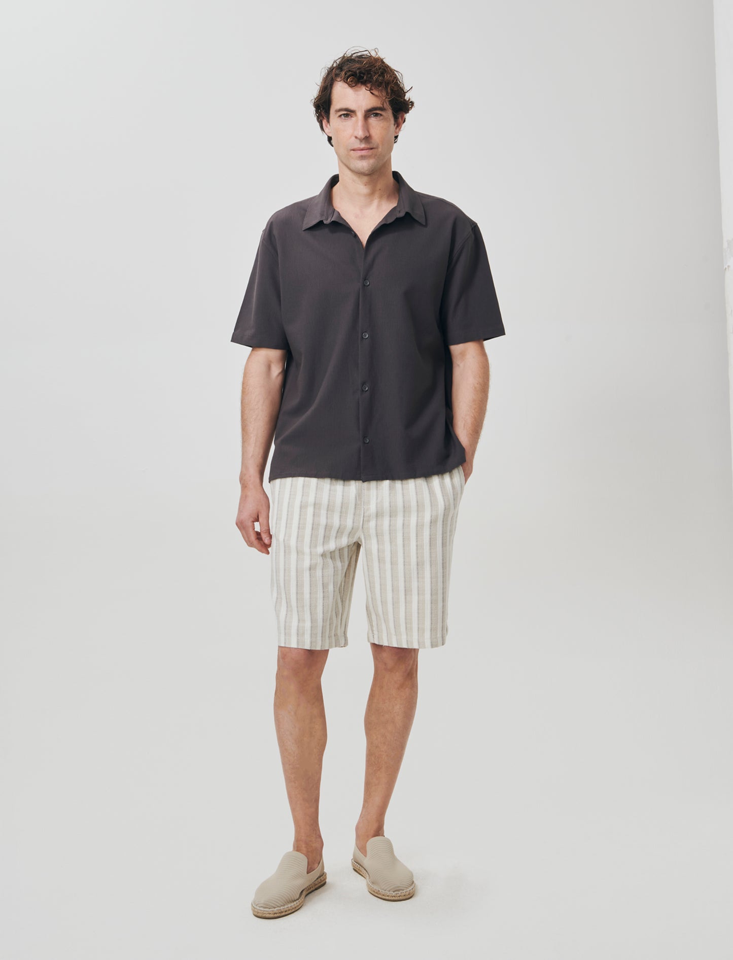 Bermuda jogger striped knit effect - Beige