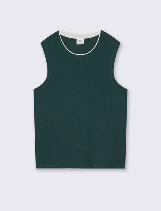 T-shirt senza maniche finto doppio capo - Verde petrolio