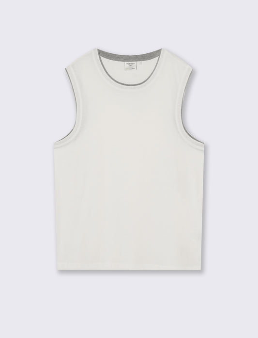 T-shirt senza maniche finto doppio capo - Bianco