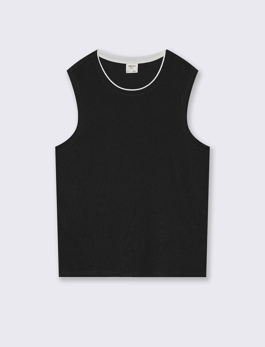 T-shirt senza maniche finto doppio capo - Nero