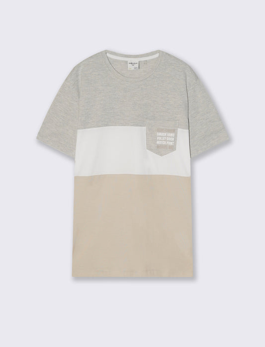 Striped T-shirt with chest pocket - Grey