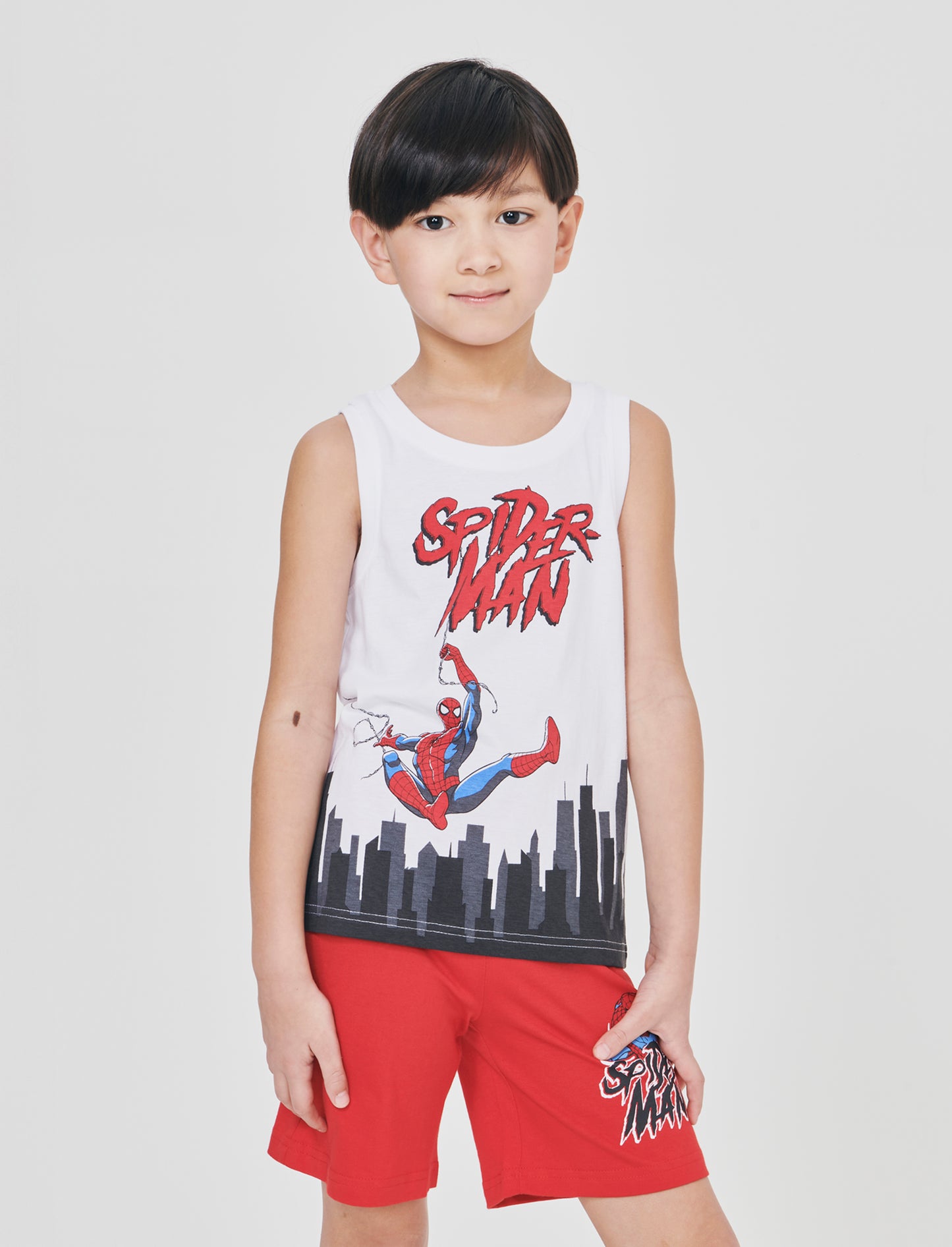 Cotton Spiderman Tank Top and Shorts - White