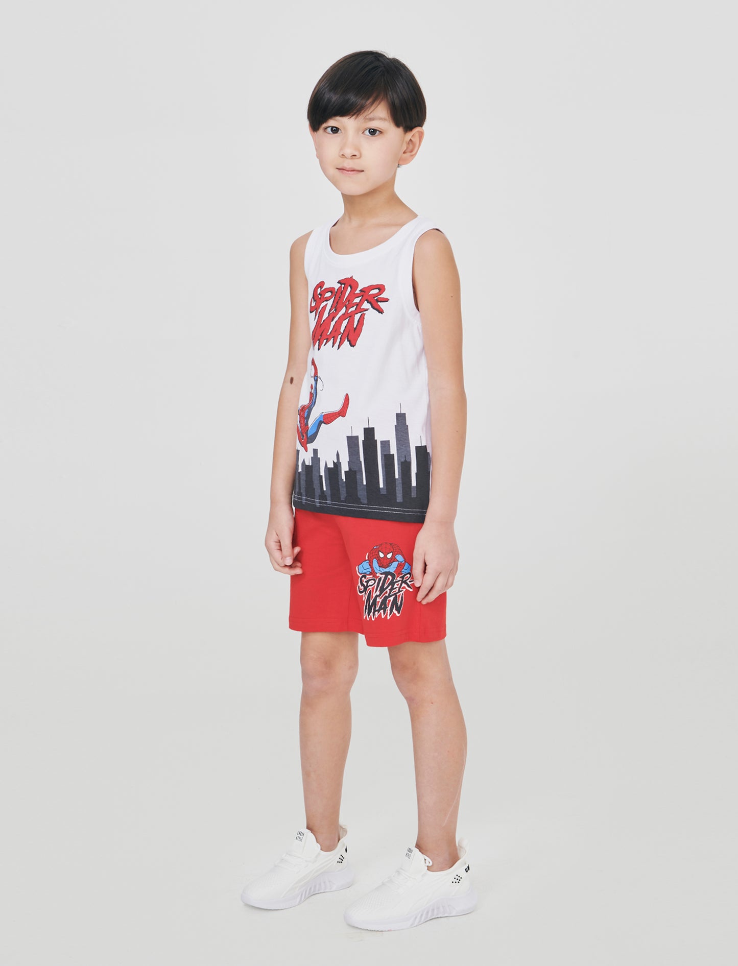 Cotton Spiderman Tank Top and Shorts - White