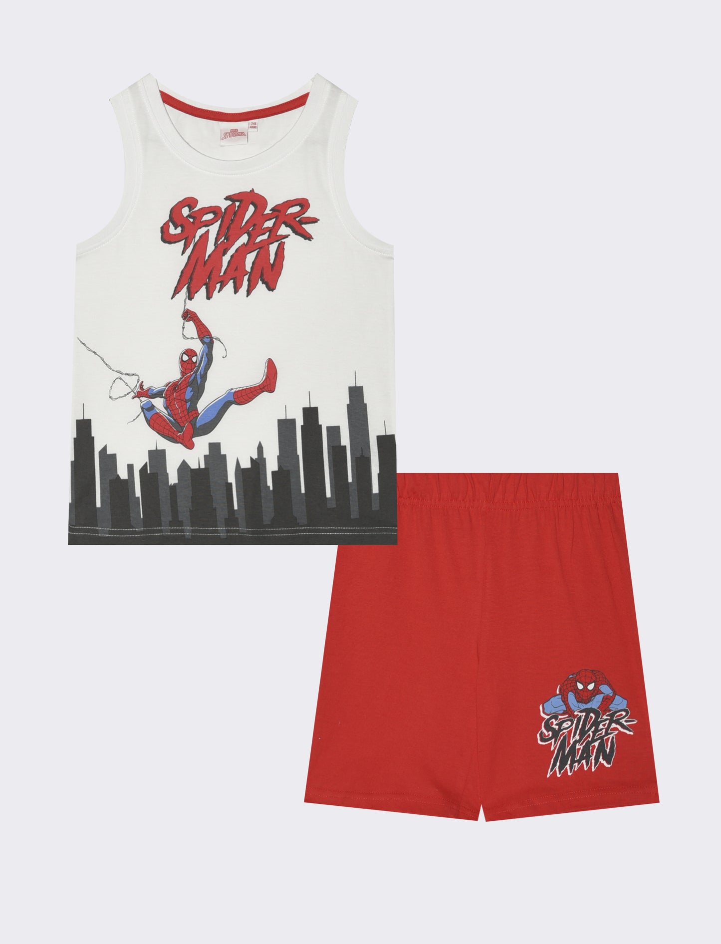 Cotton Spiderman Tank Top and Shorts - White