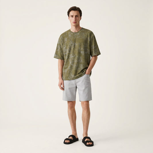 T-shirt cotone con stampa astratta all over - Verde oliva