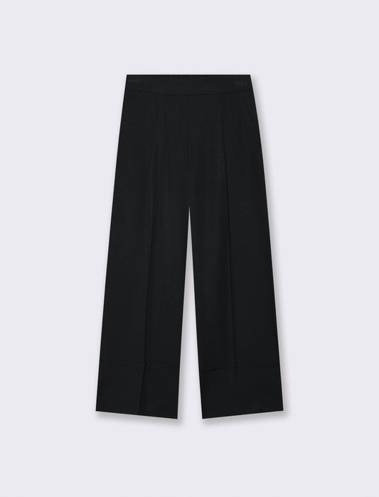 PANTALONE CROP CON RISVOLTO - Nero