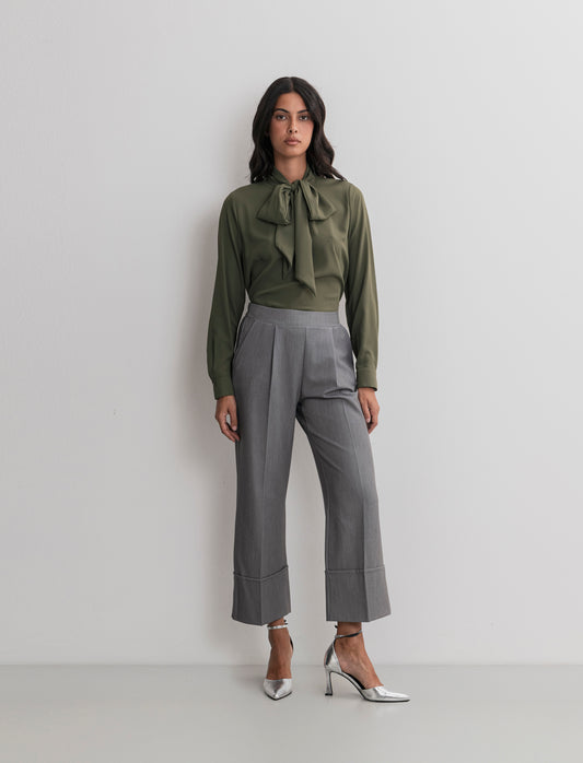 PANTALONE CROP CON RISVOLTO - Grigio mel.