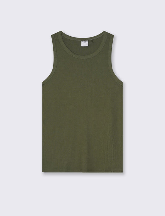 Canotta Slim Fit in Tessuto Waffle - Verde oliva