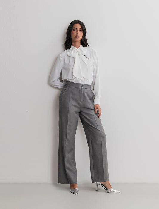 PANTALONE STRAIGHT VITA ALTA - Grigio mel.
