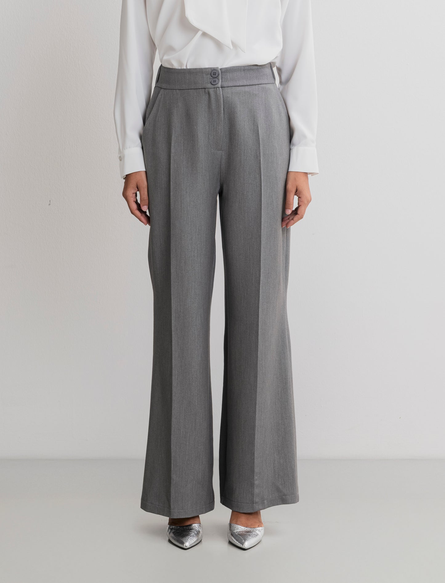 PANTALONE STRAIGHT VITA ALTA - Grigio mel.