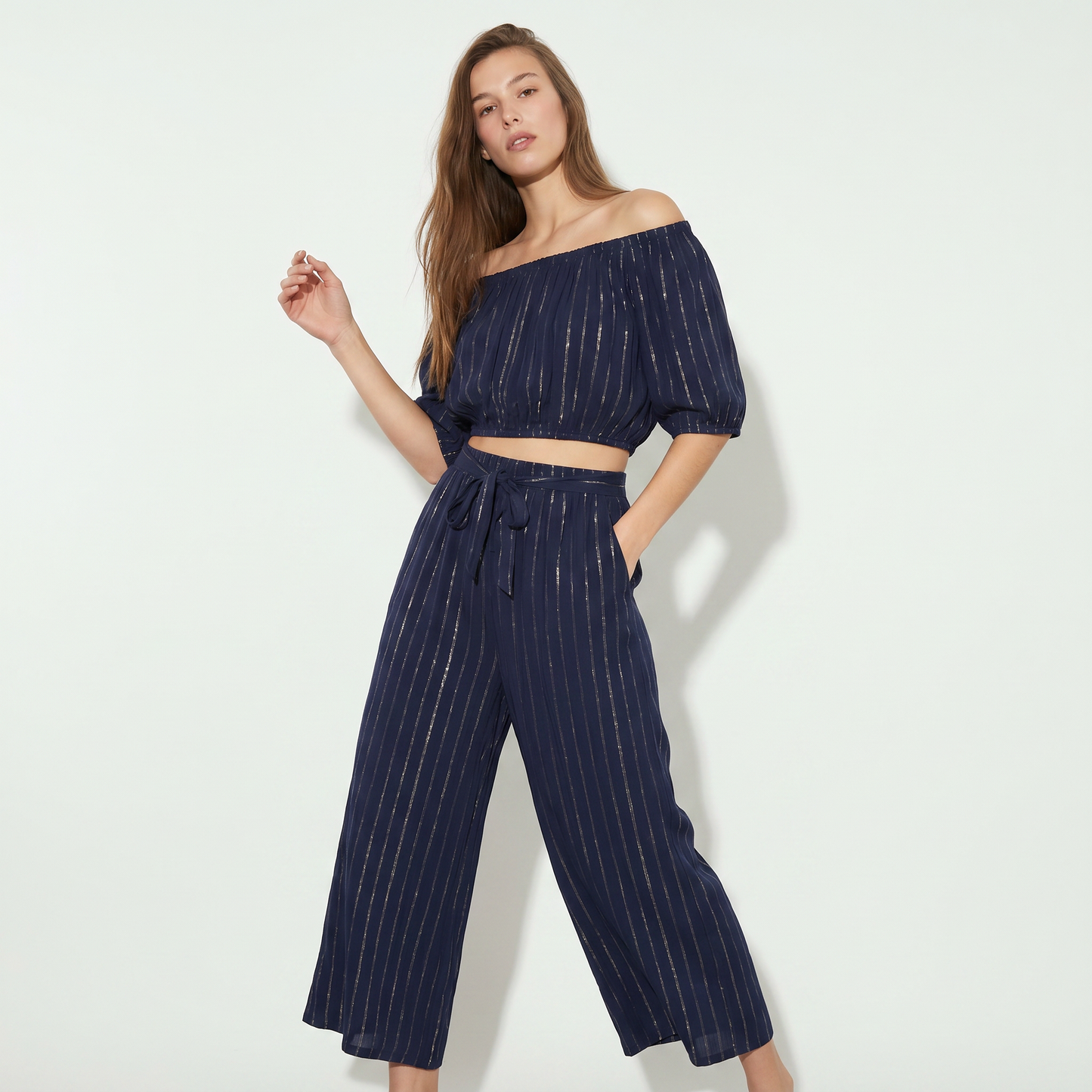 Vestito Chemisier Stampato con Fusciacca - Blu