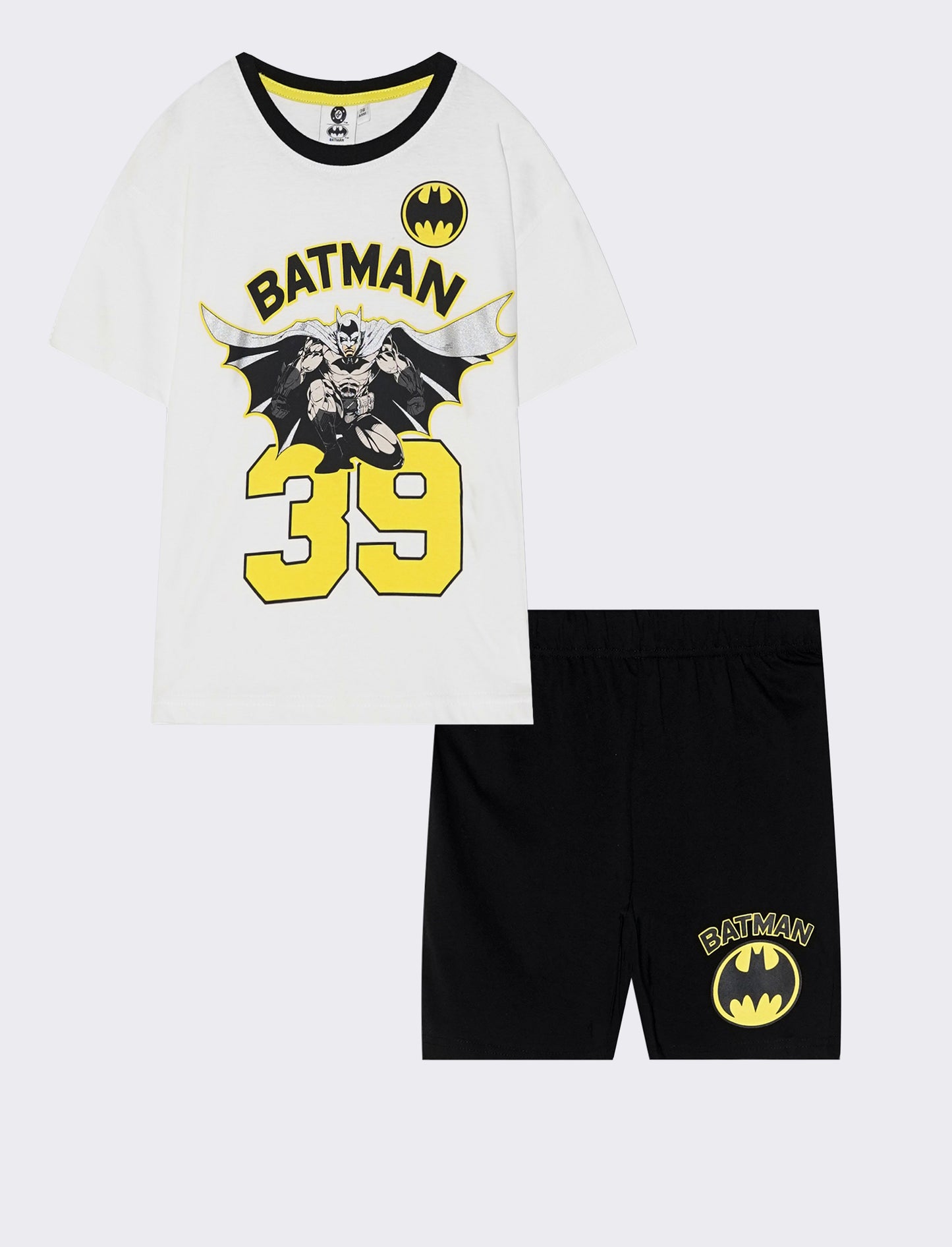 Completo Batman per bambini con t-shirt e shorts - Bianco