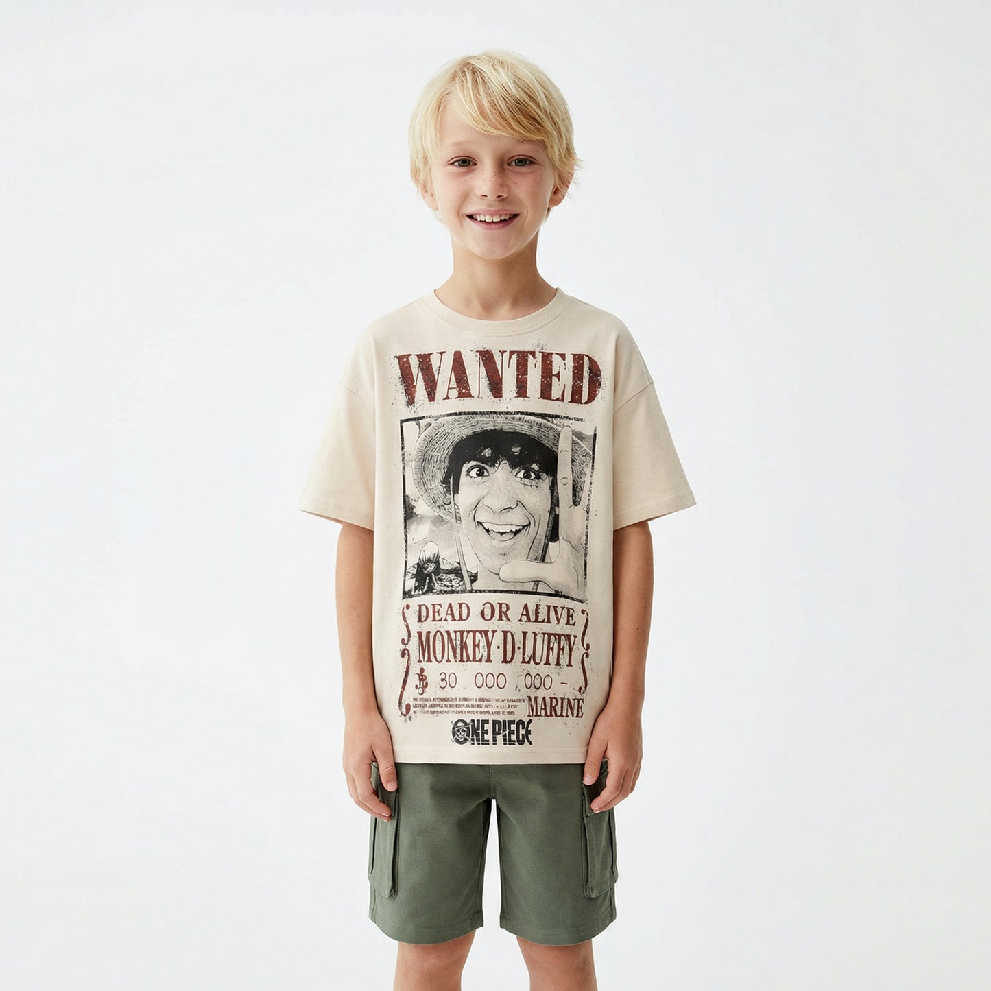 One Piece T-shirt for Young Fans - Beige