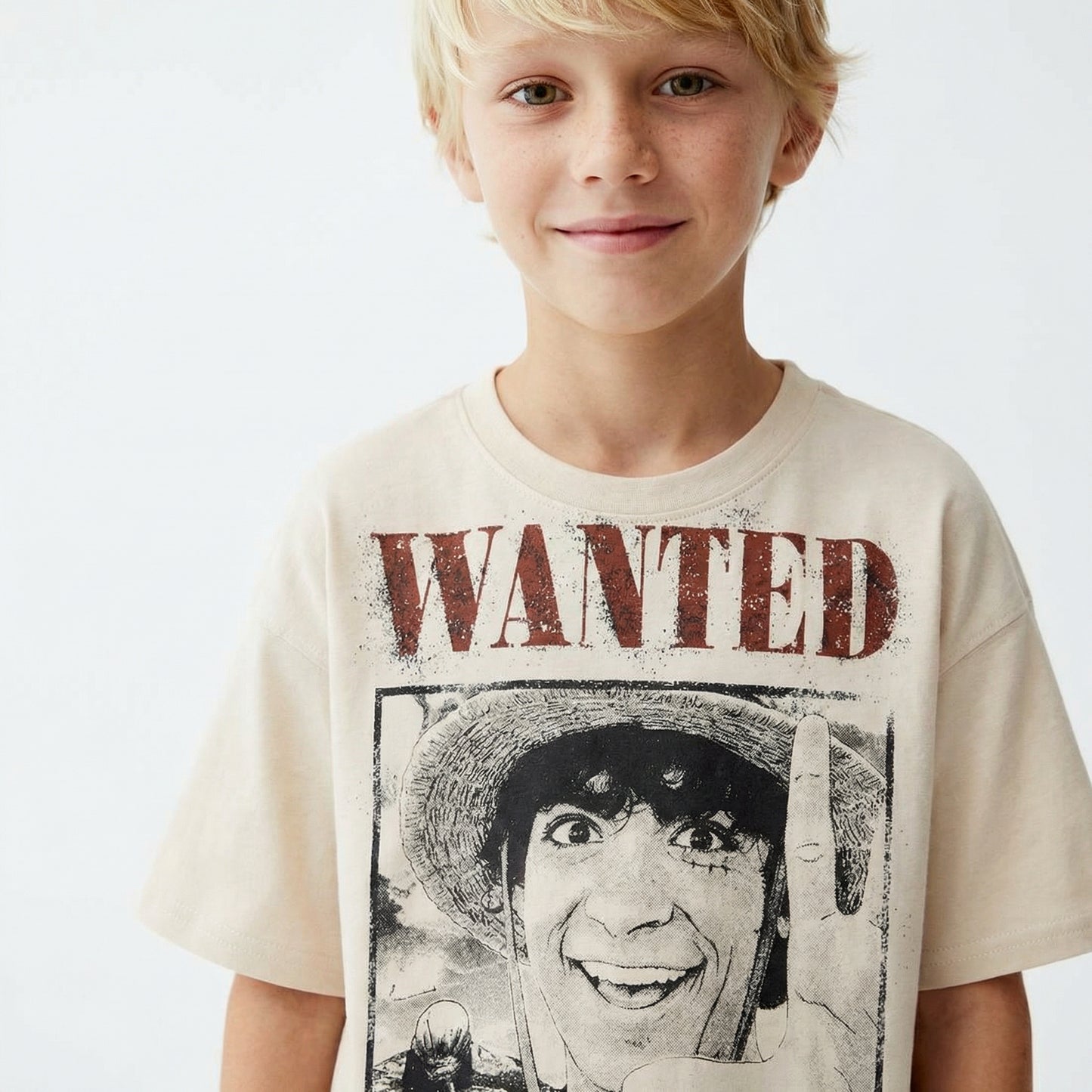 One Piece T-shirt for Young Fans - Beige