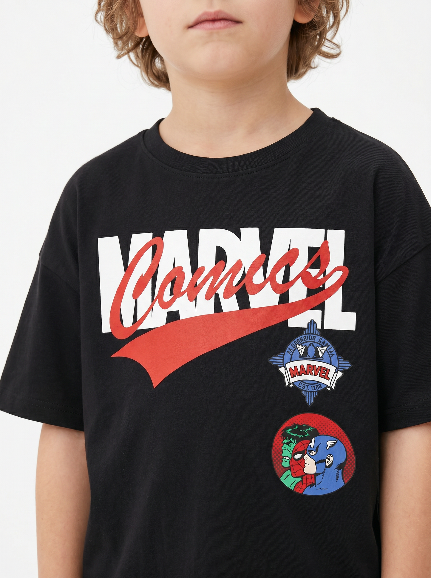 T-Shirt in cotone con stampe Marvel - Nero