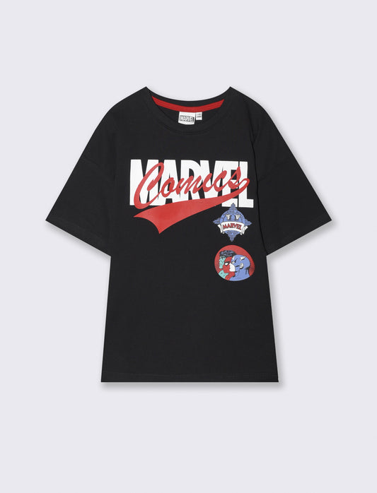 T-Shirt in cotone con stampe Marvel - Nero