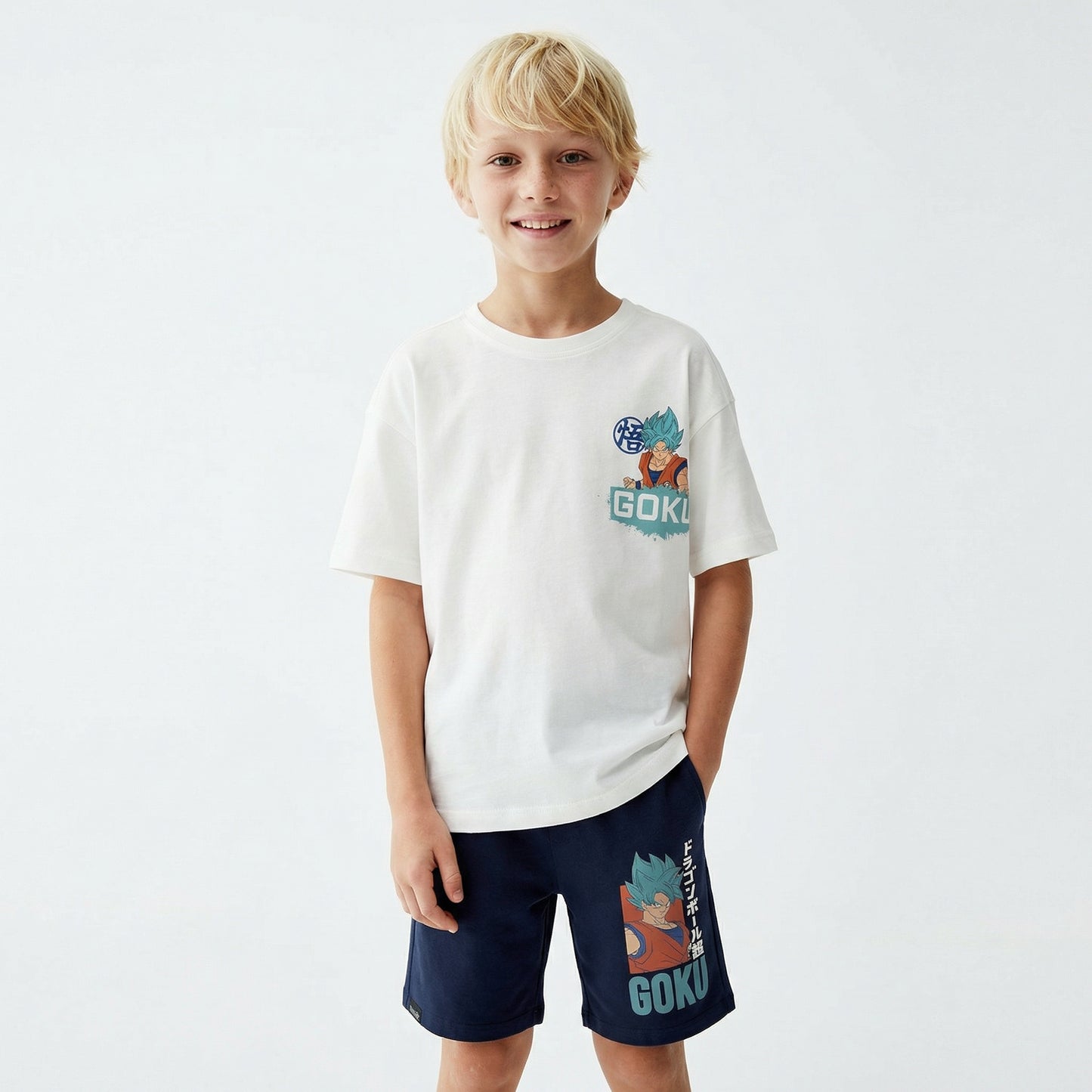 Bermuda in cotone con stampa personaggi - Blu