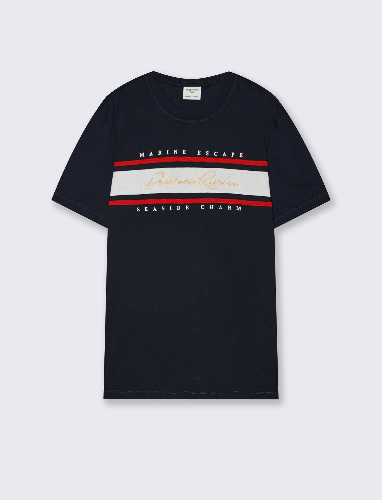 T-shirt with band and embroidery on the chest - Blue