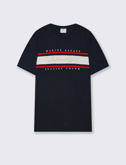 T-shirt with band and embroidery on the chest - Blue