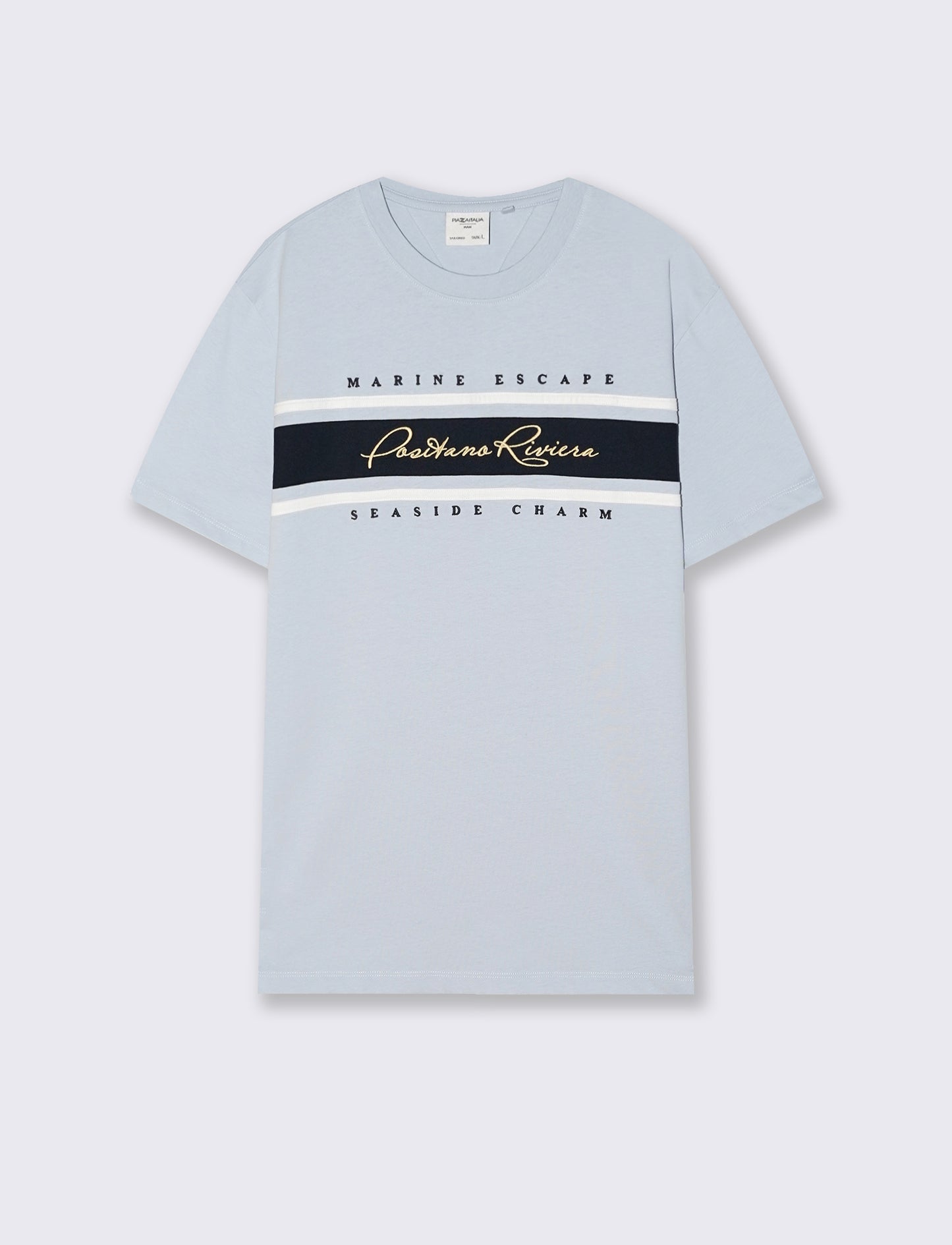 T-shirt with band and embroidery on the chest - Sky blue
