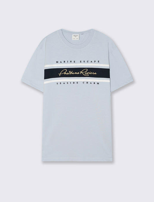 T-shirt with band and embroidery on the chest - Sky blue
