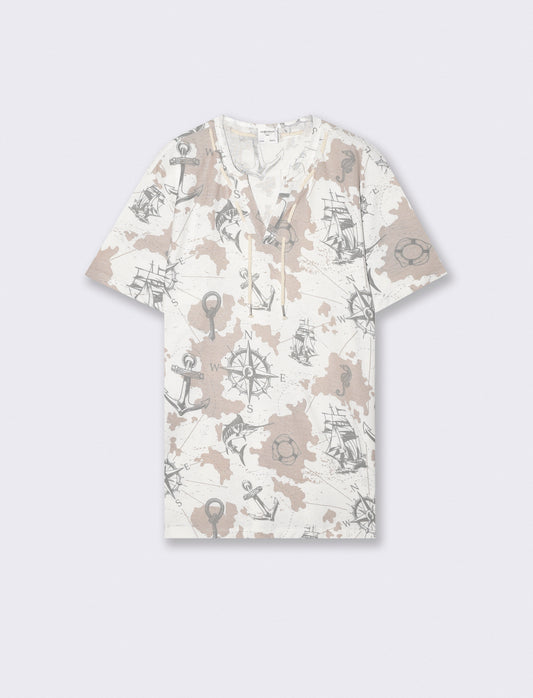 Derby collar T-shirt with all-over print - White