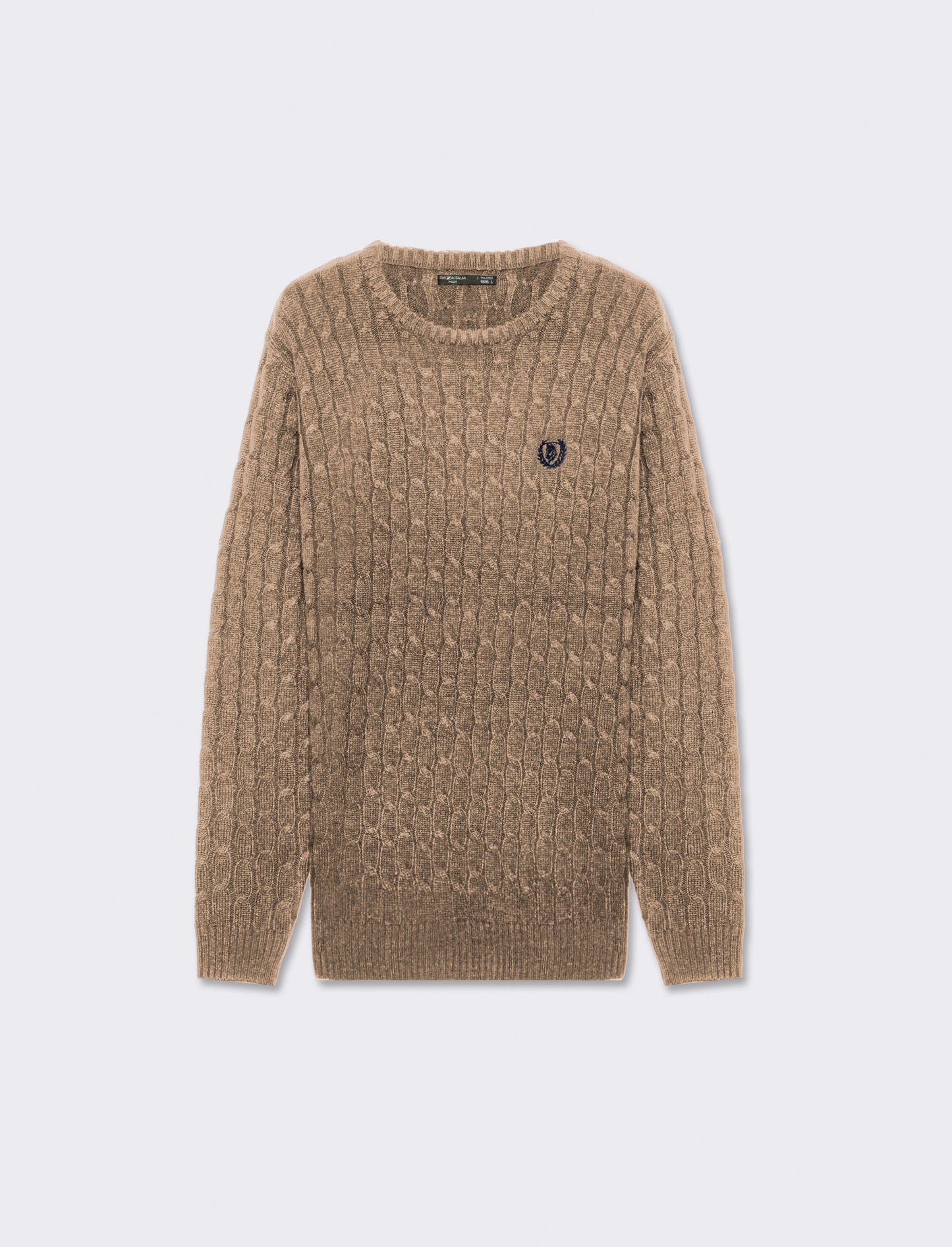 Maglia dolcevita lavorazione a trecce con ricamo sul petto, regular fit - Grigio tortora