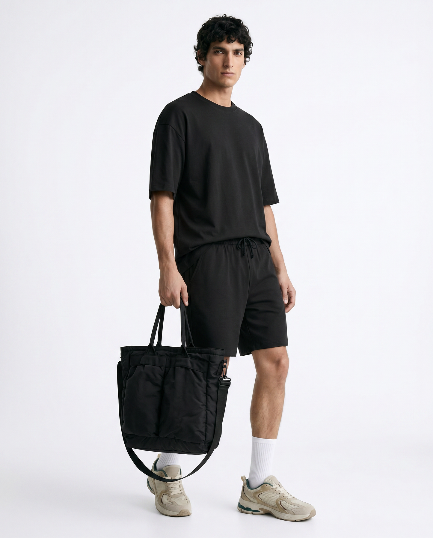 Bermuda Jogger Relaxed Fit in Cotone - Nero