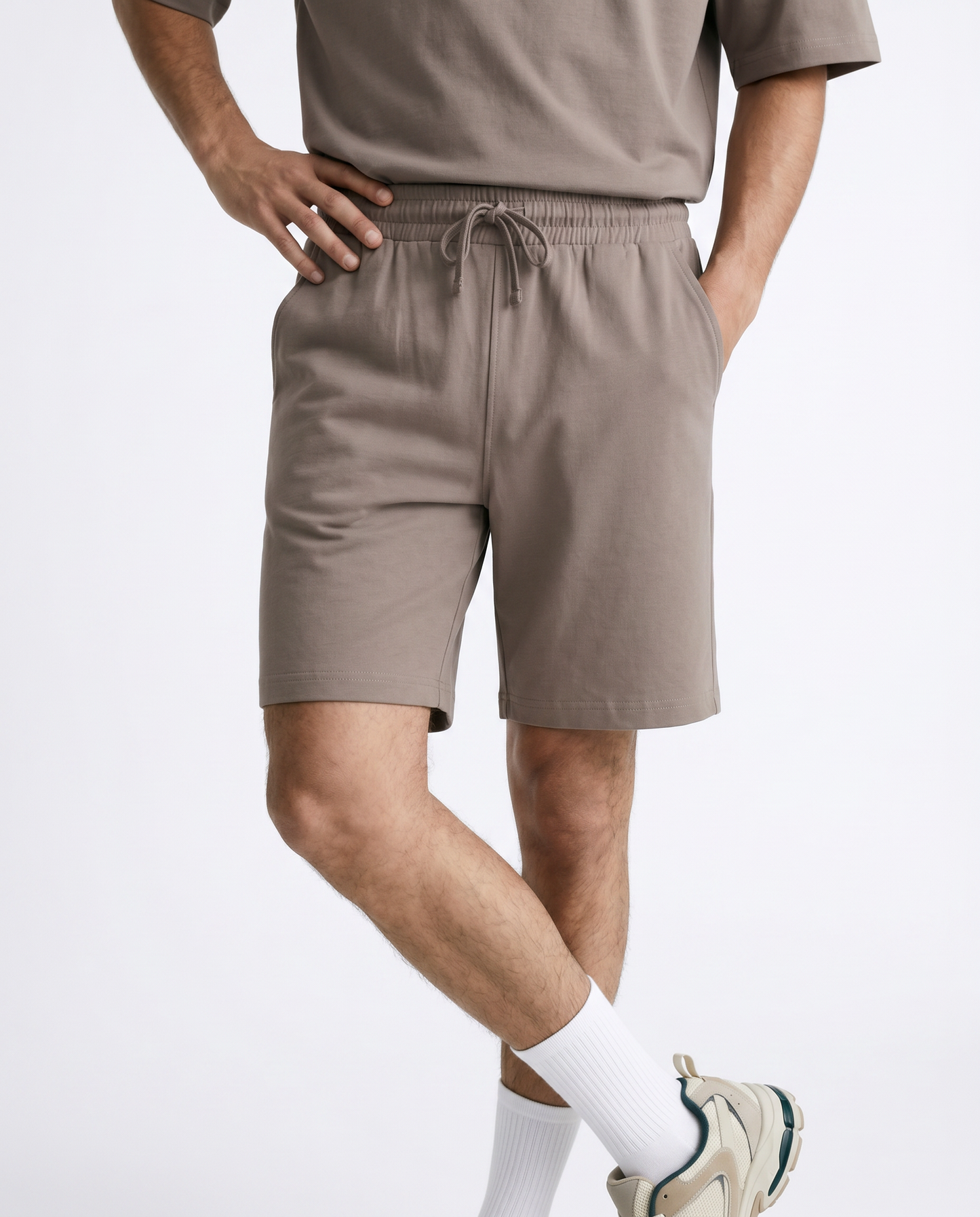 Bermuda Jogger Relaxed Fit in Cotone - Grigio fango