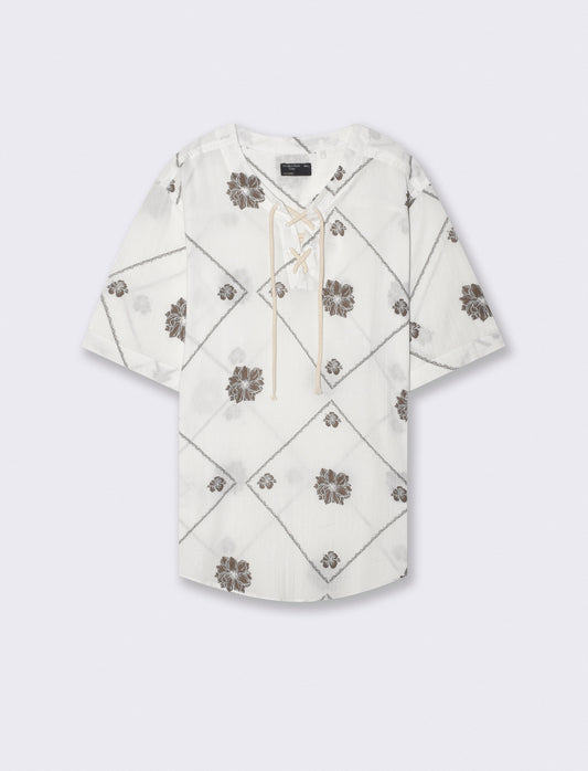 Crepe effect blouse with all-over print - White