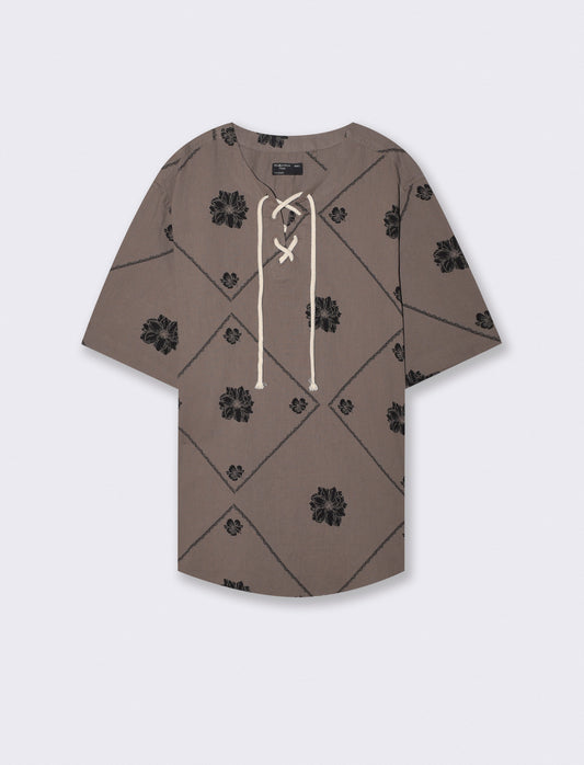 Crepe effect blouse with all-over print - Grey